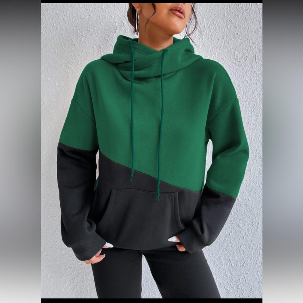 Fresral Colorblock Kangaroo Pocket Drawstring Hoodie Size L